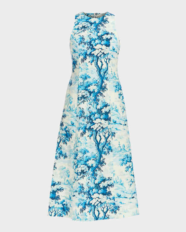 Louisa Sleeveless Toile-Print Midi Dress